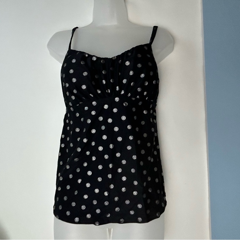 Coco Reef Black Tankini Swim‎ Top w/Silver PolkaDots 32C